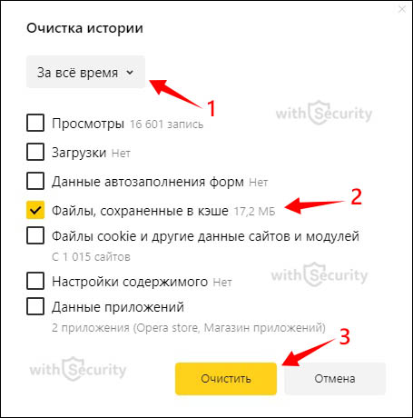 Удалить кэш в Yandex